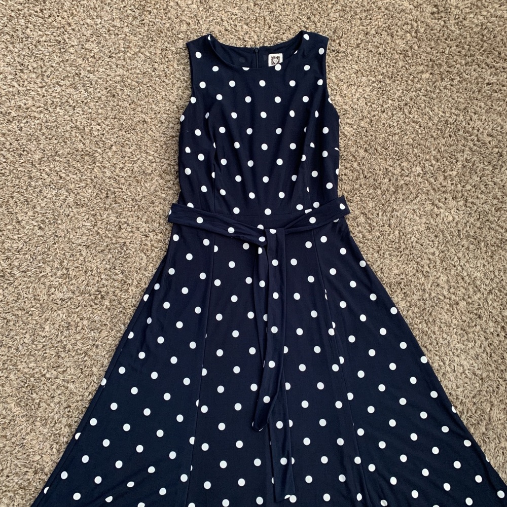 Anne Klein size 10 Blue dress w/ white polka dots